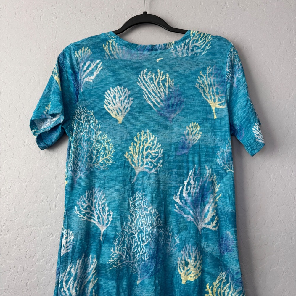 David‎ Cline Large Women's Teal Coral Print V Neck Short Sleeve Casual Dress - Picture 5 of 8